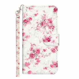 Leren Hoesje Samsung Galaxy S24 Plus 5g Liberty-bloemen Met Riem Bescherming Hoesje