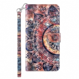 Leren Hoesje Samsung Galaxy S24 Plus 5g Mandala Roodtinten Met Bandje