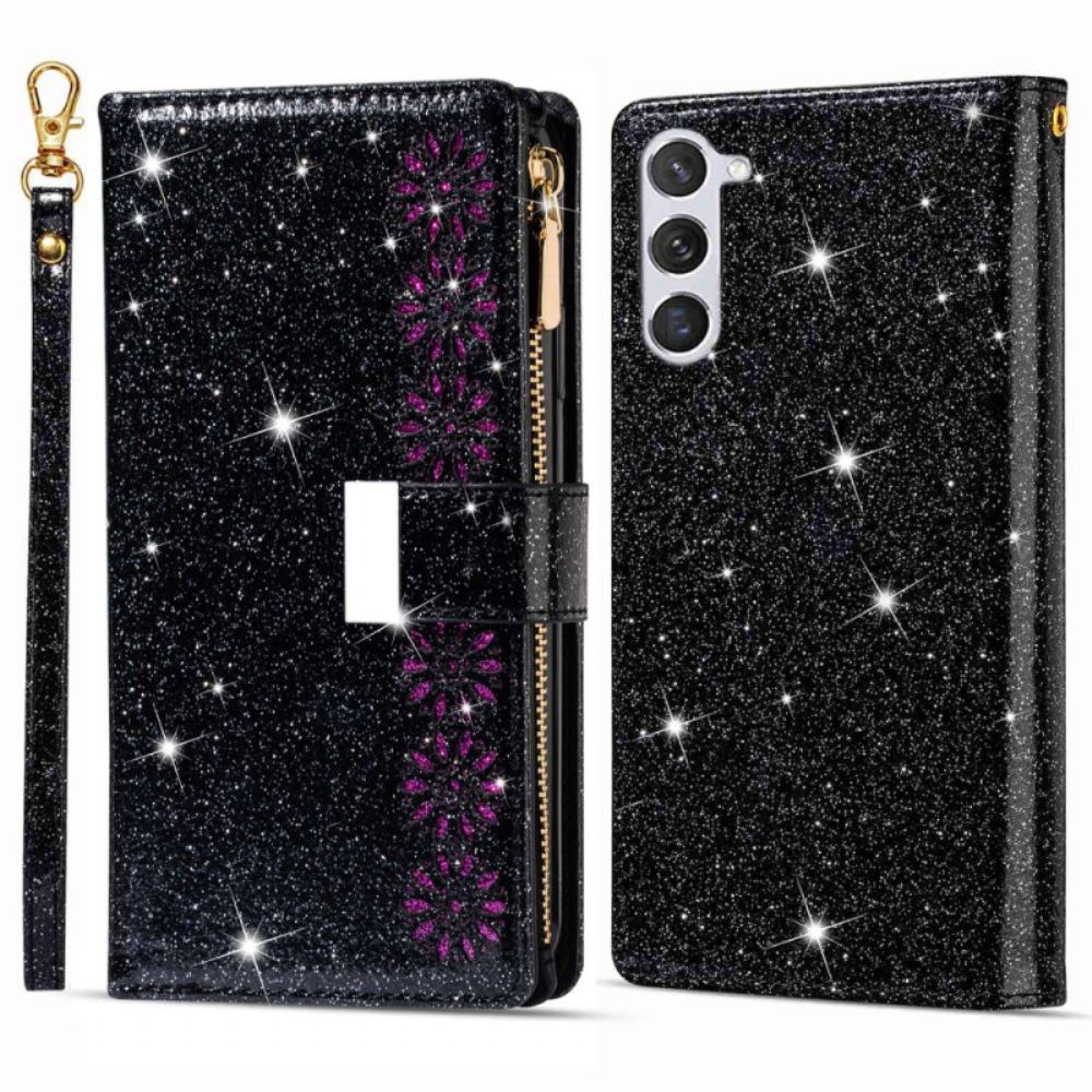 Leren Hoesje Samsung Galaxy S24 Plus 5g Pailletten Met Bandjes Bescherming Hoesje