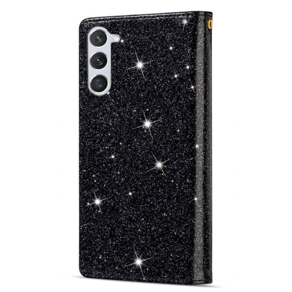 Leren Hoesje Samsung Galaxy S24 Plus 5g Pailletten Met Bandjes Bescherming Hoesje