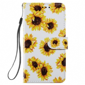 Leren Hoesje Samsung Galaxy S24 Plus 5g Riem Zonnebloemen