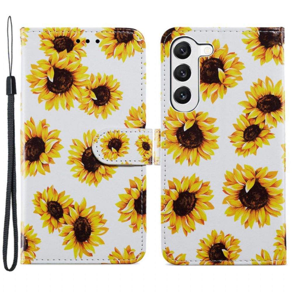 Leren Hoesje Samsung Galaxy S24 Plus 5g Riem Zonnebloemen