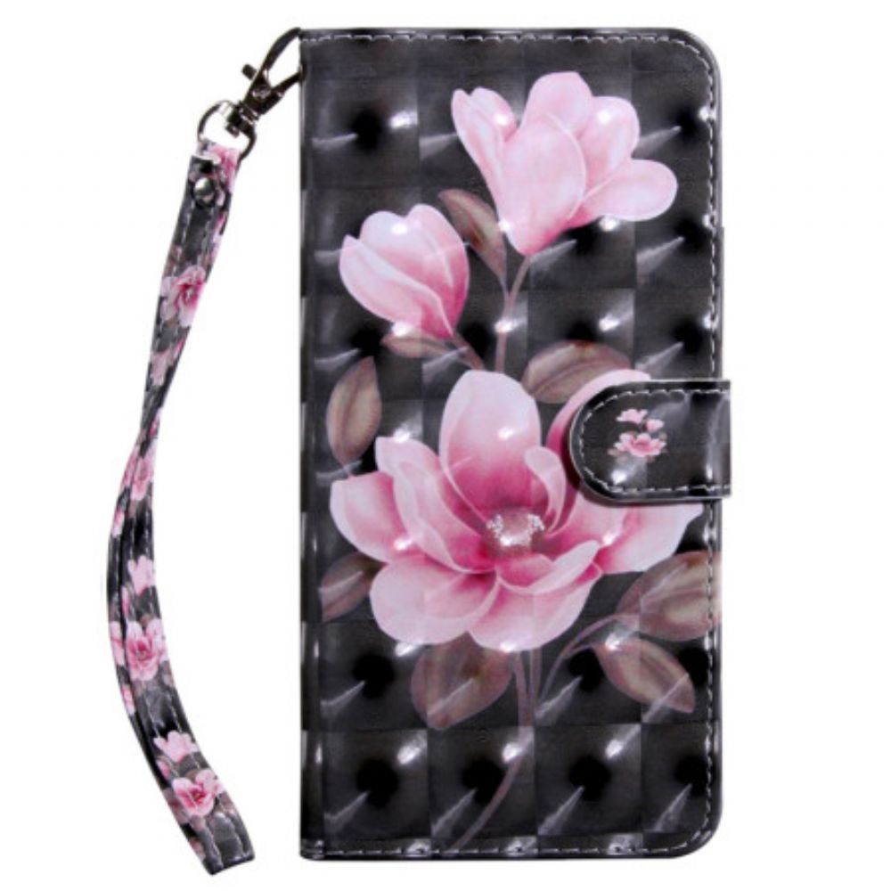 Leren Hoesje Samsung Galaxy S24 Plus 5g Roze Bloemen Met Riem