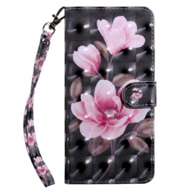 Leren Hoesje Samsung Galaxy S24 Plus 5g Roze Bloemen Met Riem