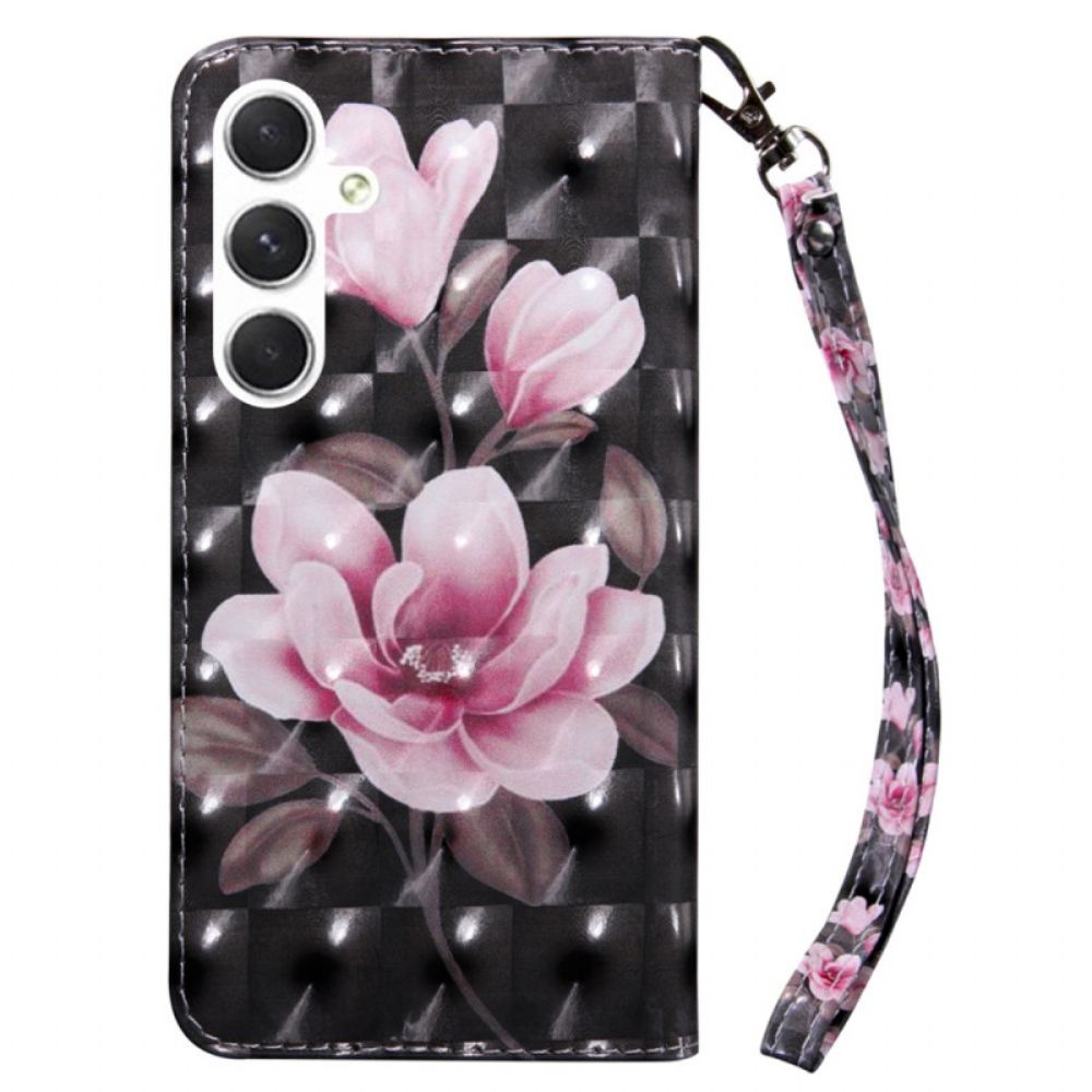 Leren Hoesje Samsung Galaxy S24 Plus 5g Roze Bloemen Met Riem