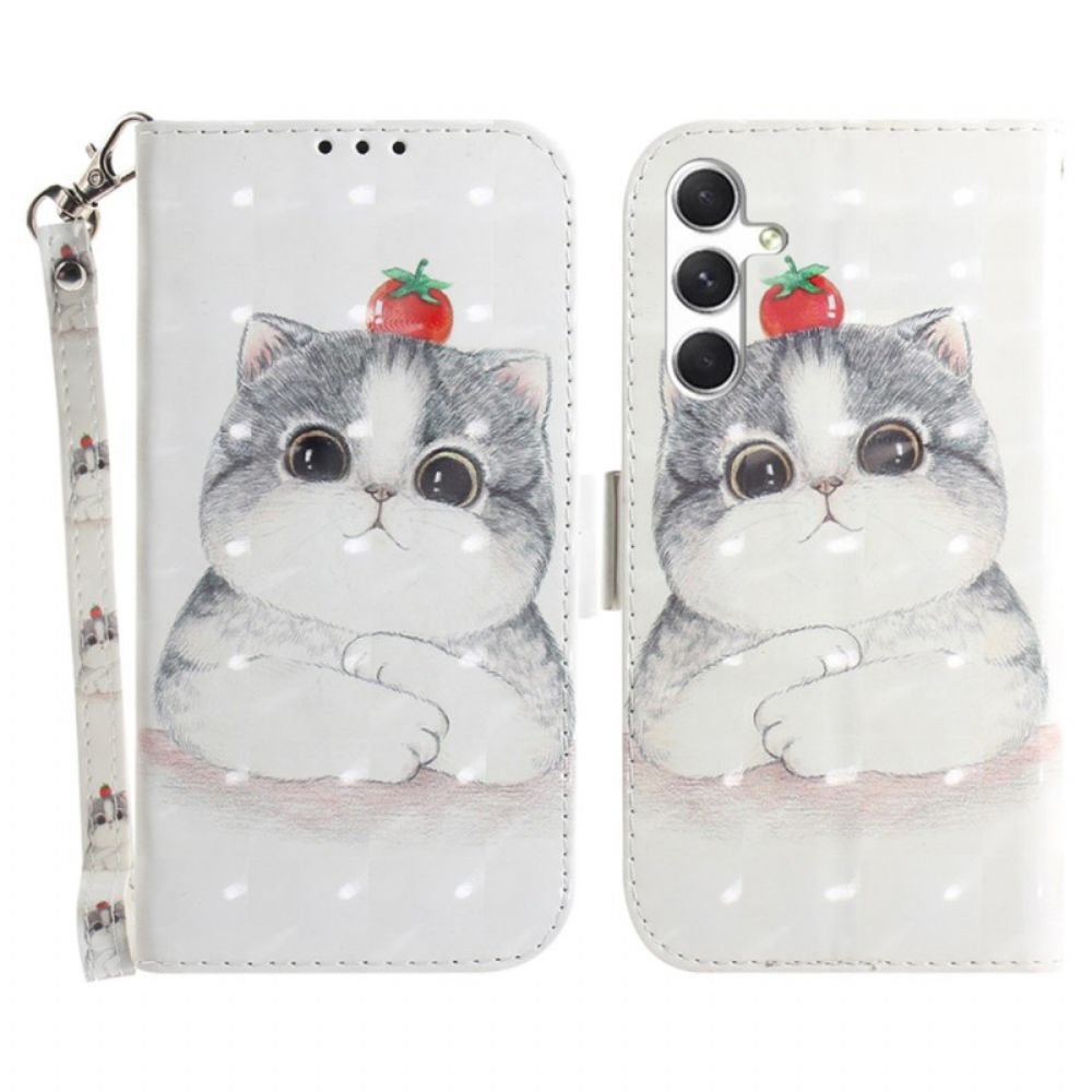 Leren Hoesje Samsung Galaxy S24 Plus 5g Schattige Kat Met Riem Bescherming Hoesje