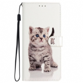 Leren Hoesje Samsung Galaxy S24 Plus 5g Schattige Kat Met Riem Bescherming Hoesje