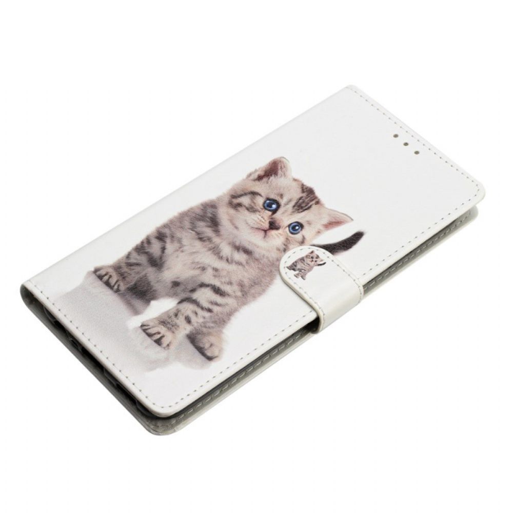 Leren Hoesje Samsung Galaxy S24 Plus 5g Schattige Kat Met Riem Bescherming Hoesje