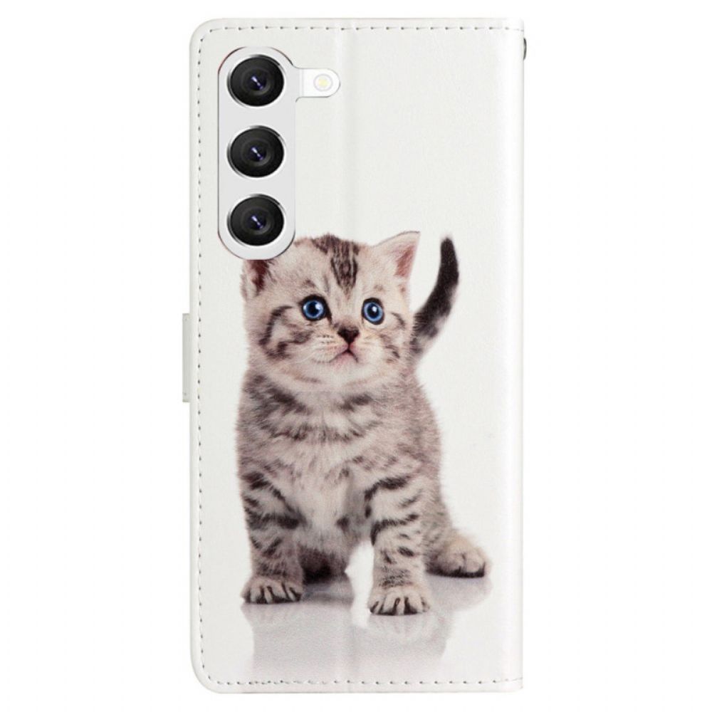 Leren Hoesje Samsung Galaxy S24 Plus 5g Schattige Kat Met Riem Bescherming Hoesje