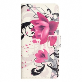 Leren Hoesje Samsung Galaxy S24 Plus 5g Tropische Bloemen Bescherming Hoesje