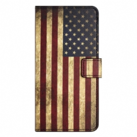 Leren Hoesje Samsung Galaxy S24 Plus 5g Vintage Amerikaanse Vlag