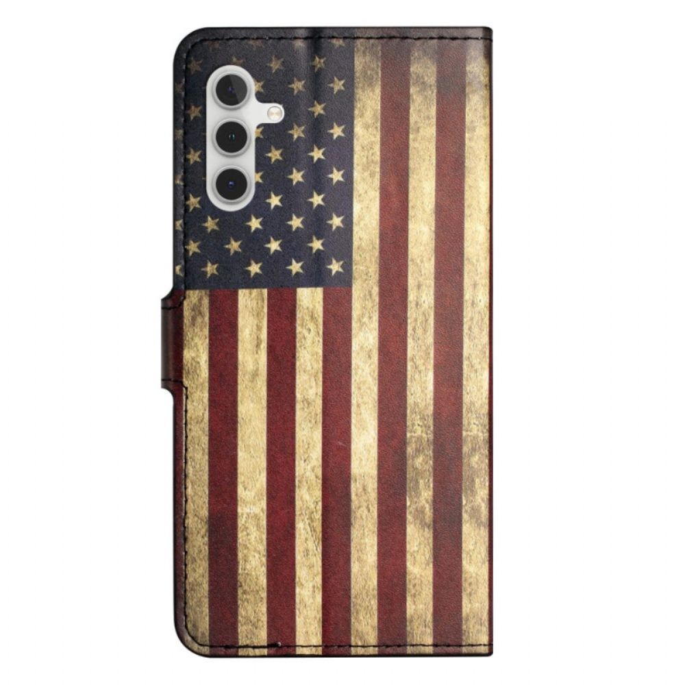 Leren Hoesje Samsung Galaxy S24 Plus 5g Vintage Amerikaanse Vlag