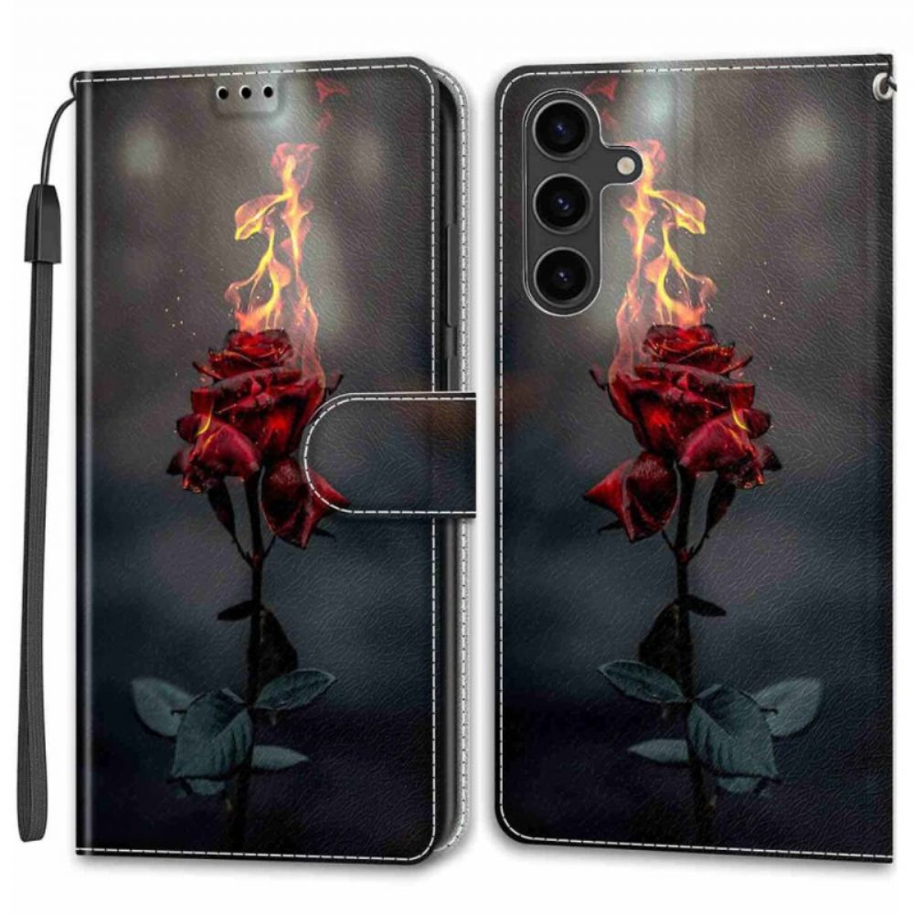 Leren Hoesje Samsung Galaxy S24 Plus 5g Vuurroze Met Riem Bescherming Hoesje