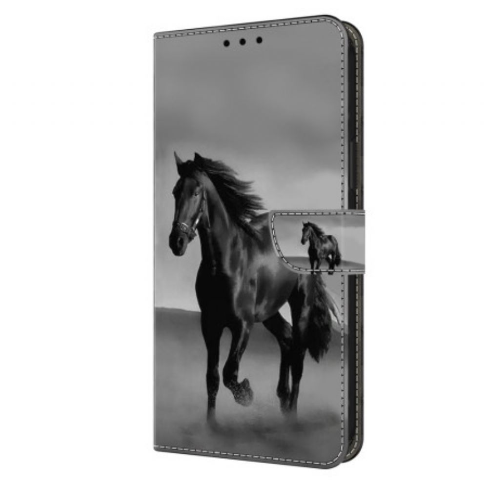 Leren Hoesje Samsung Galaxy S24 Plus 5g Zwart Paard Bescherming Hoesje