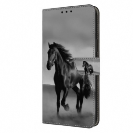 Leren Hoesje Samsung Galaxy S24 Plus 5g Zwart Paard Bescherming Hoesje