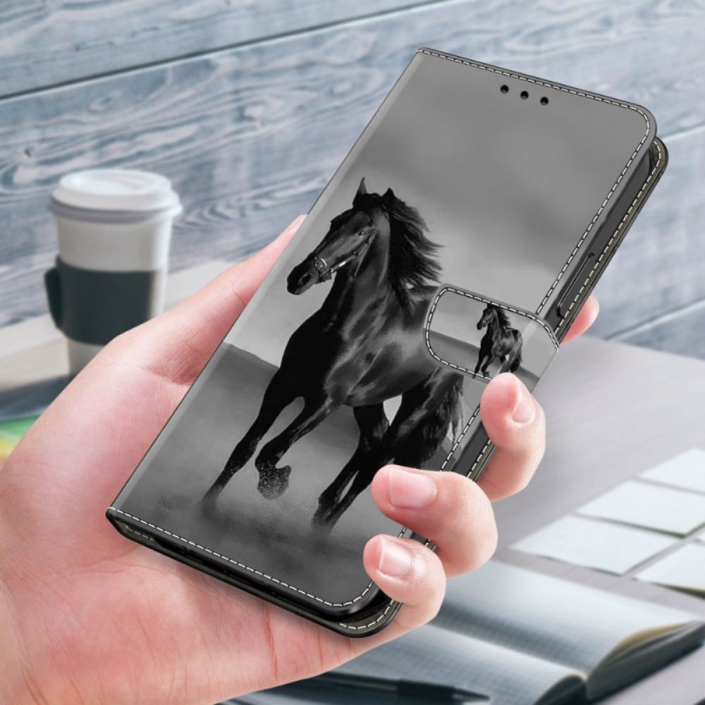 Leren Hoesje Samsung Galaxy S24 Plus 5g Zwart Paard Bescherming Hoesje