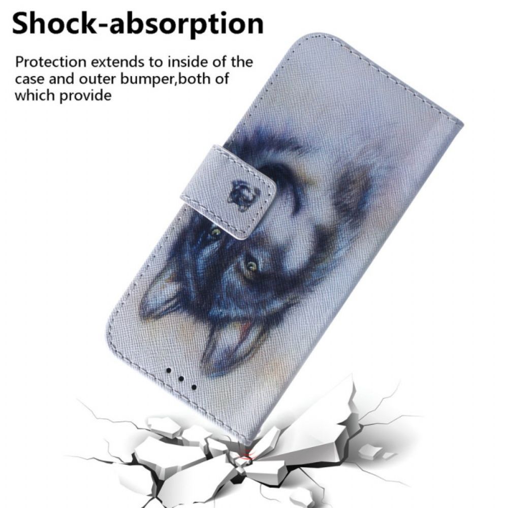 Leren Hoesje Voor Samsung Galaxy S24 Plus 5g Aquarelwolf