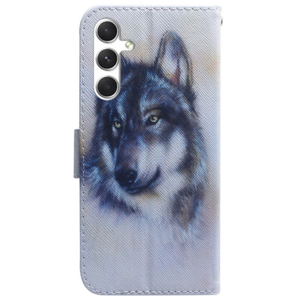 Leren Hoesje Voor Samsung Galaxy S24 Plus 5g Aquarelwolf