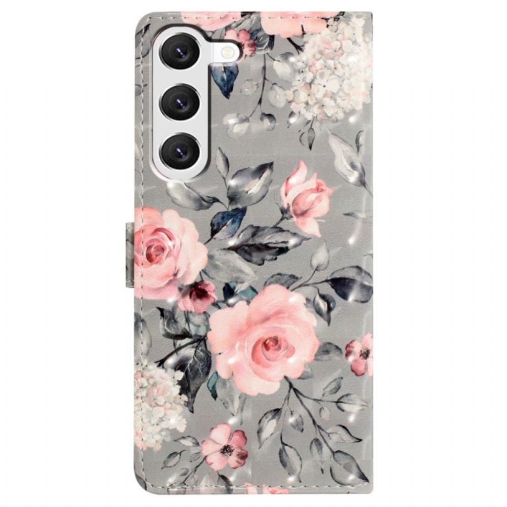 Leren Hoesje Voor Samsung Galaxy S24 Plus 5g Bloemen Met Riempje