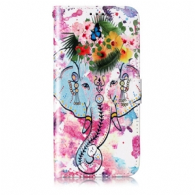 Leren Hoesje Voor Samsung Galaxy S24 Plus 5g Bloemenolifant Met Riem