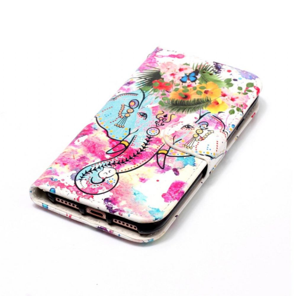 Leren Hoesje Voor Samsung Galaxy S24 Plus 5g Bloemenolifant Met Riem