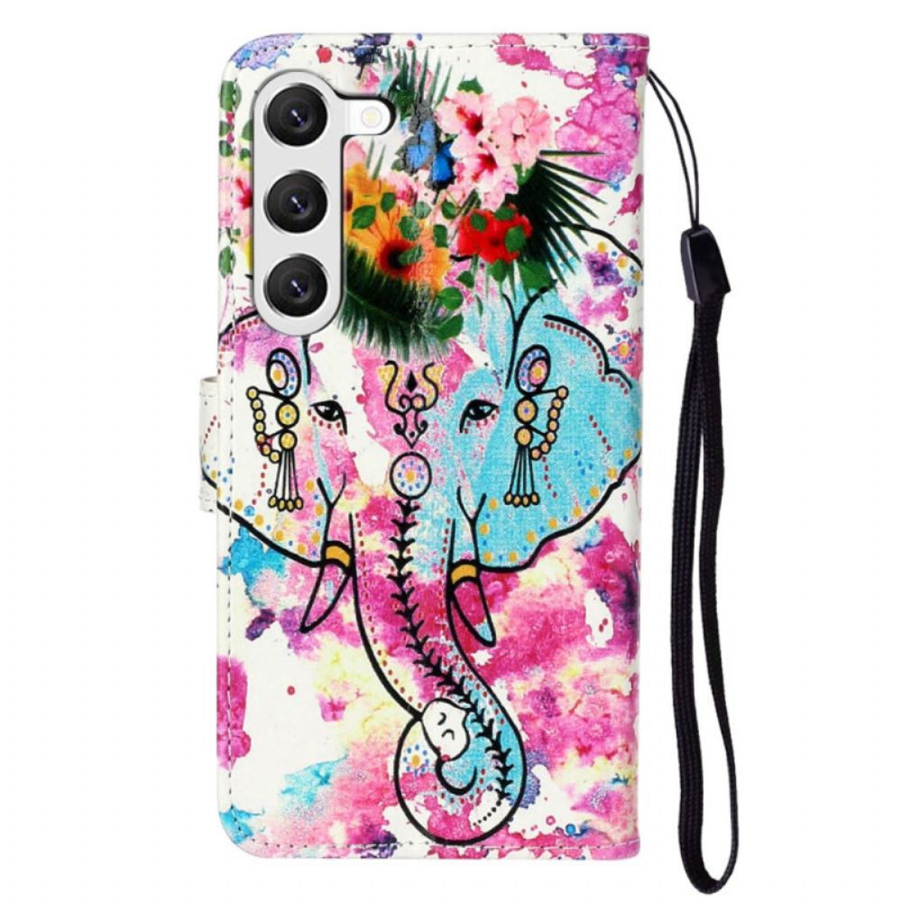 Leren Hoesje Voor Samsung Galaxy S24 Plus 5g Bloemenolifant Met Riem