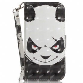 Leren Hoesje Voor Samsung Galaxy S24 Plus 5g Boze Panda Met Riem