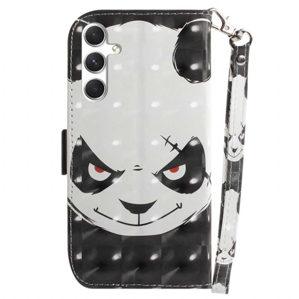 Leren Hoesje Voor Samsung Galaxy S24 Plus 5g Boze Panda Met Riem