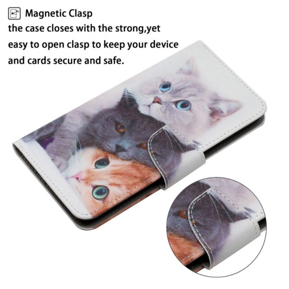 Leren Hoesje Voor Samsung Galaxy S24 Plus 5g Drie Katten Met Riemen