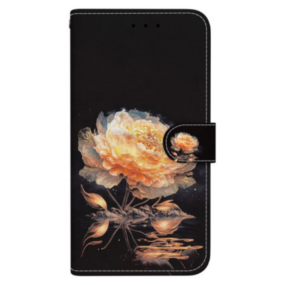 Leren Hoesje Voor Samsung Galaxy S24 Plus 5g Gouden Pioen