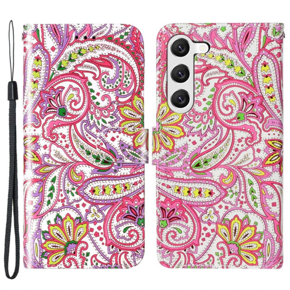 Leren Hoesje Voor Samsung Galaxy S24 Plus 5g Ontwerp Met Bloemenband