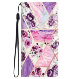 Leren Hoesje Voor Samsung Galaxy S24 Plus 5g Paarse Bloemen