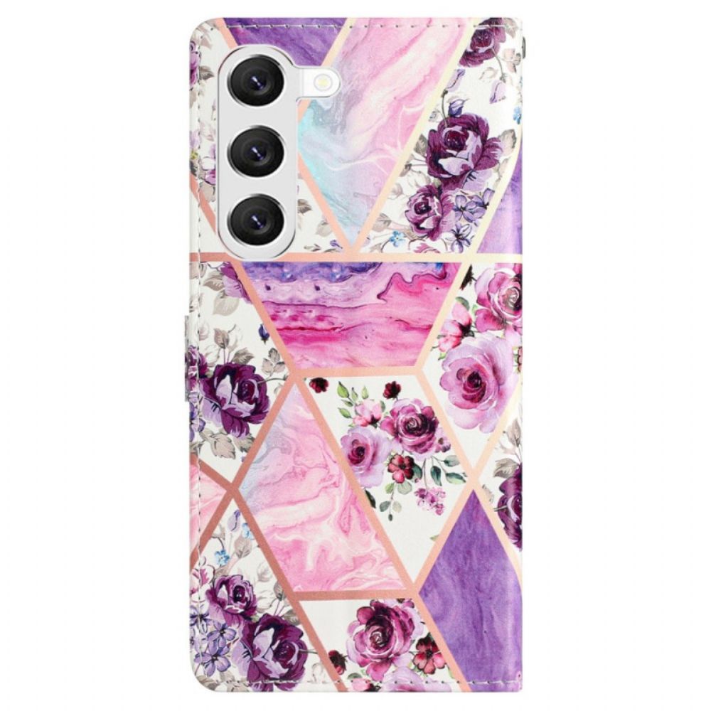 Leren Hoesje Voor Samsung Galaxy S24 Plus 5g Paarse Bloemen