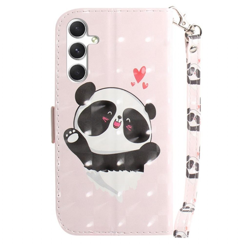 Leren Hoesje Voor Samsung Galaxy S24 Plus 5g Panda Love Met Riempje