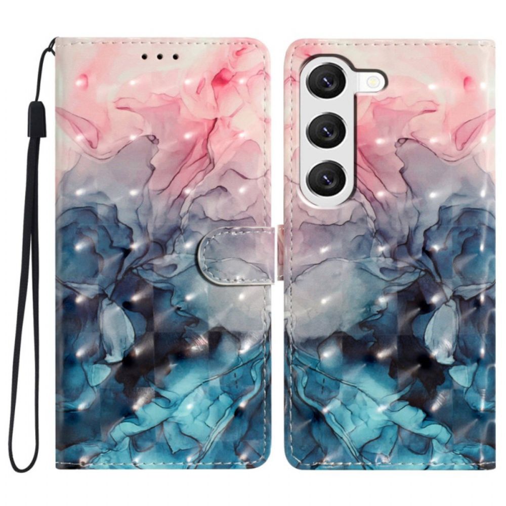 Leren Hoesje Voor Samsung Galaxy S24 Plus 5g Roze Blauw Marmer Met Riem