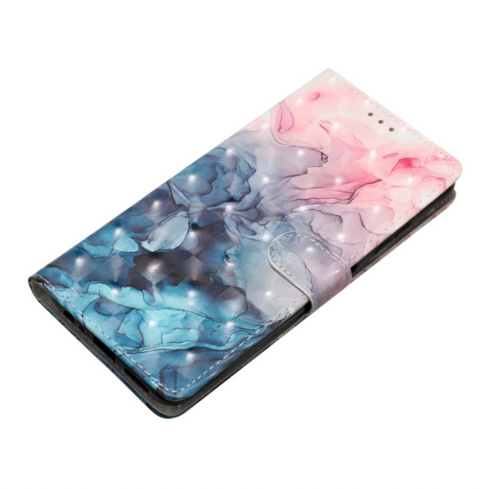 Leren Hoesje Voor Samsung Galaxy S24 Plus 5g Roze Blauw Marmer Met Riem