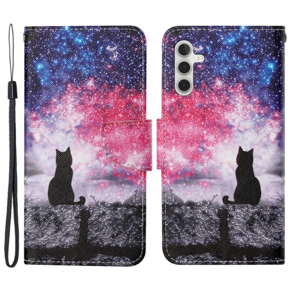 Leren Hoesje Voor Samsung Galaxy S24 Plus 5g Sterrenhemel Met Draagkoord Cat