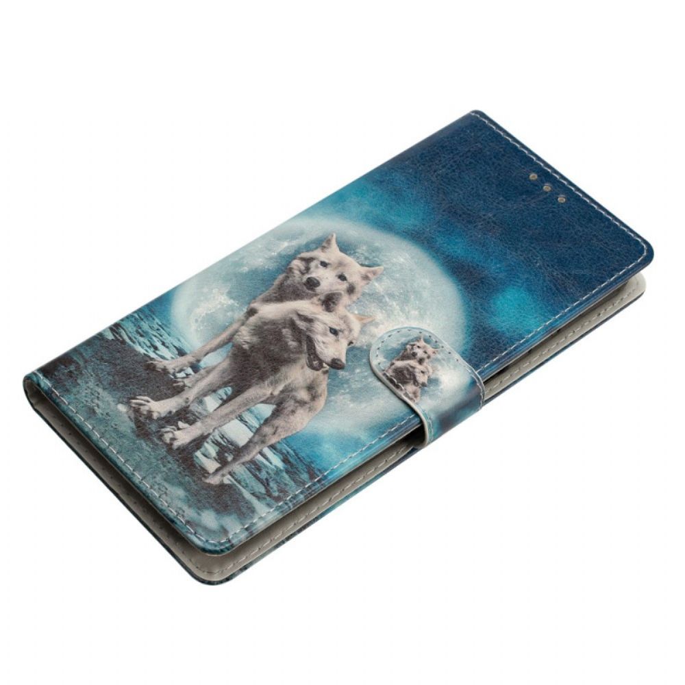 Leren Hoesje Voor Samsung Galaxy S24 Plus 5g Twee Wolven Met Riemen