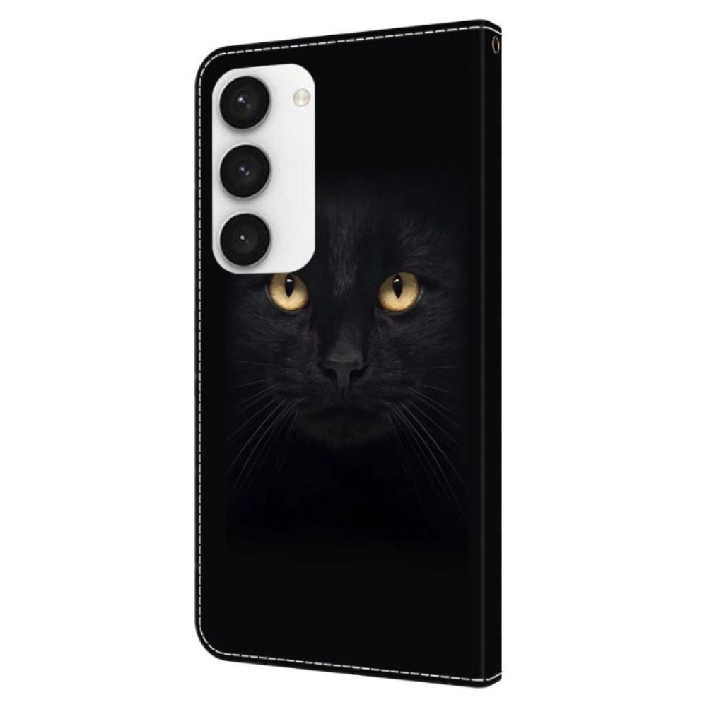 Leren Hoesje Voor Samsung Galaxy S24 Plus 5g Zwarte Kat