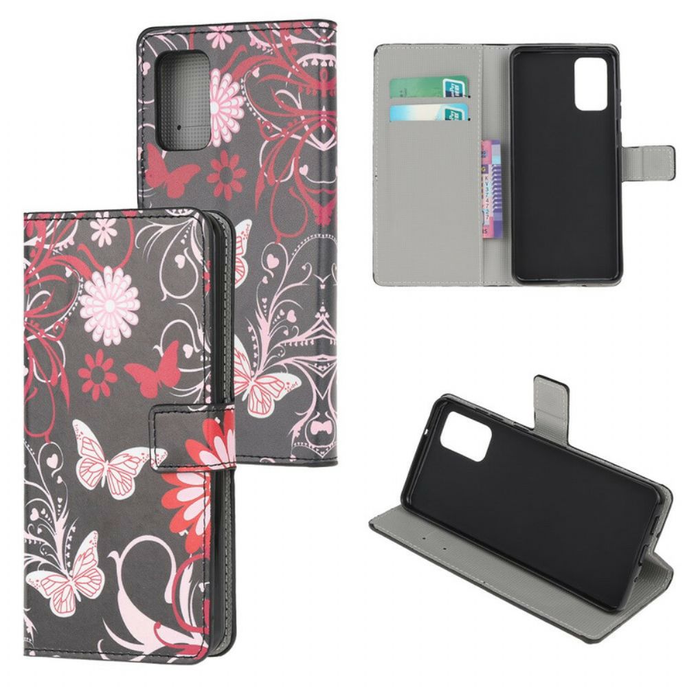 Flip Case voor Samsung Galaxy S20 Vlinders En Bloemen