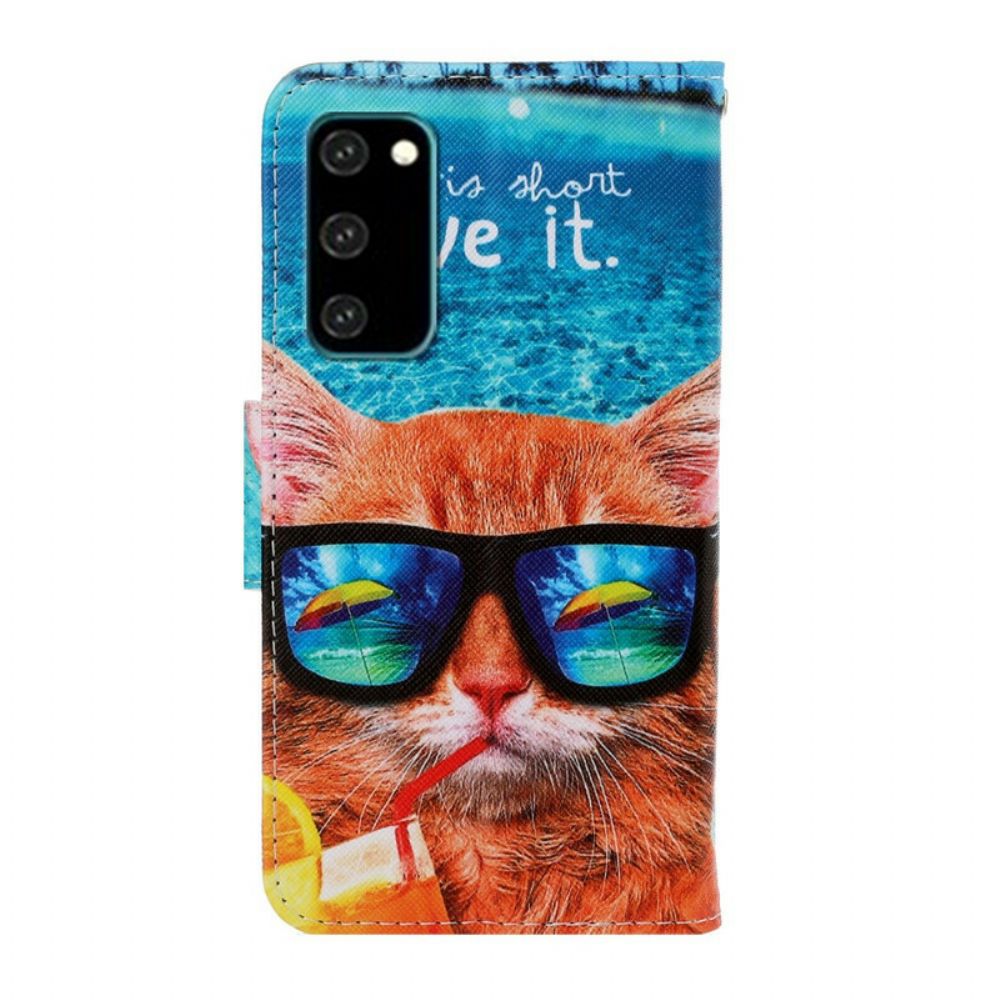 Folio-hoesje voor Samsung Galaxy S20 Met Ketting Cat Live It Strappy