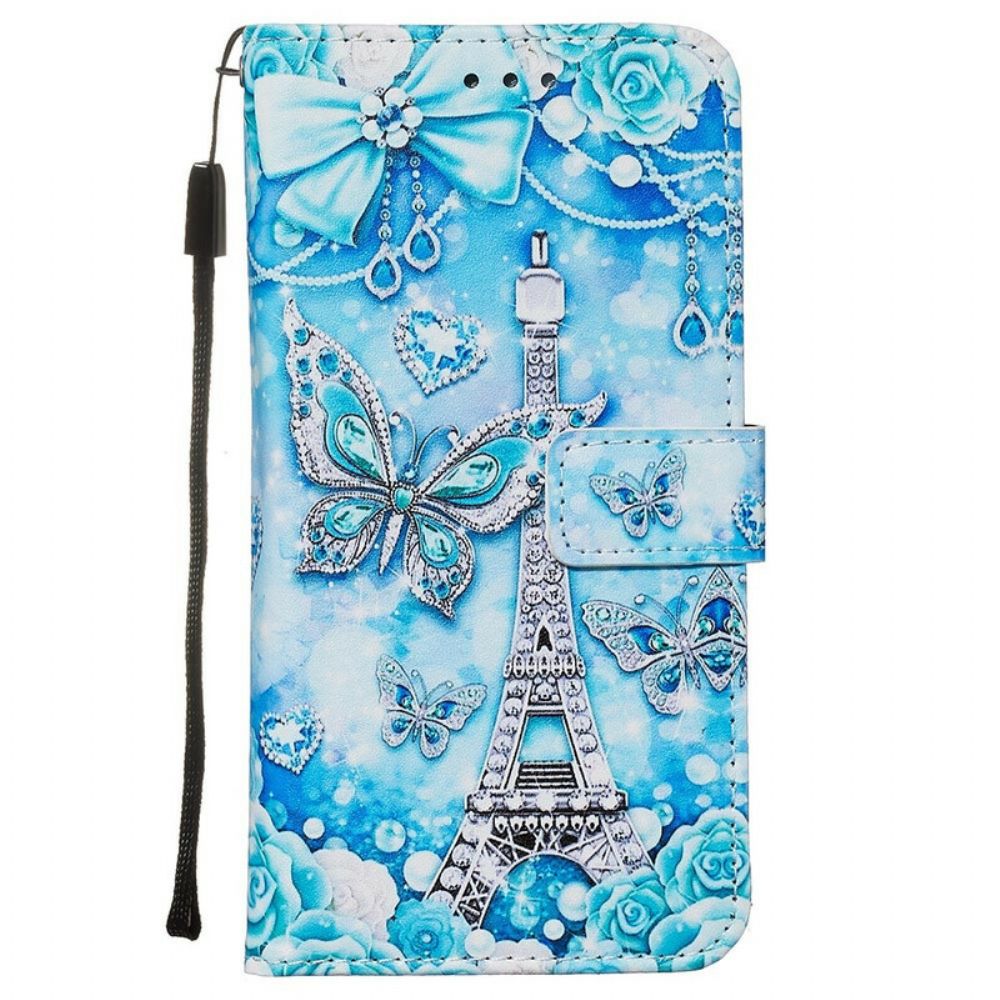 Folio-hoesje voor Samsung Galaxy S20 Met Ketting Eiffeltoren Vlinderriem