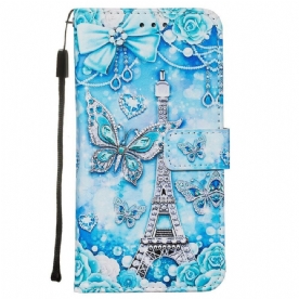 Folio-hoesje voor Samsung Galaxy S20 Met Ketting Eiffeltoren Vlinderriem