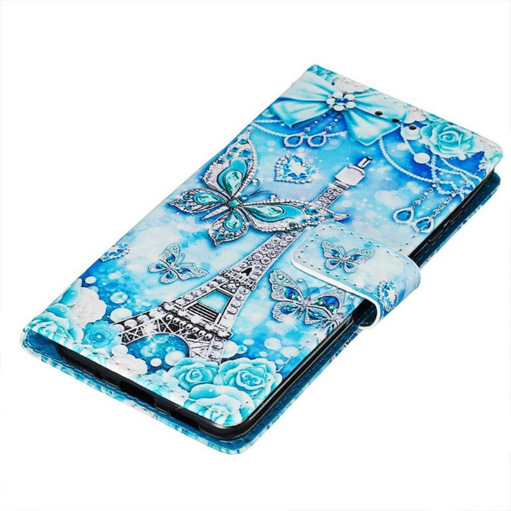 Folio-hoesje voor Samsung Galaxy S20 Met Ketting Eiffeltoren Vlinderriem