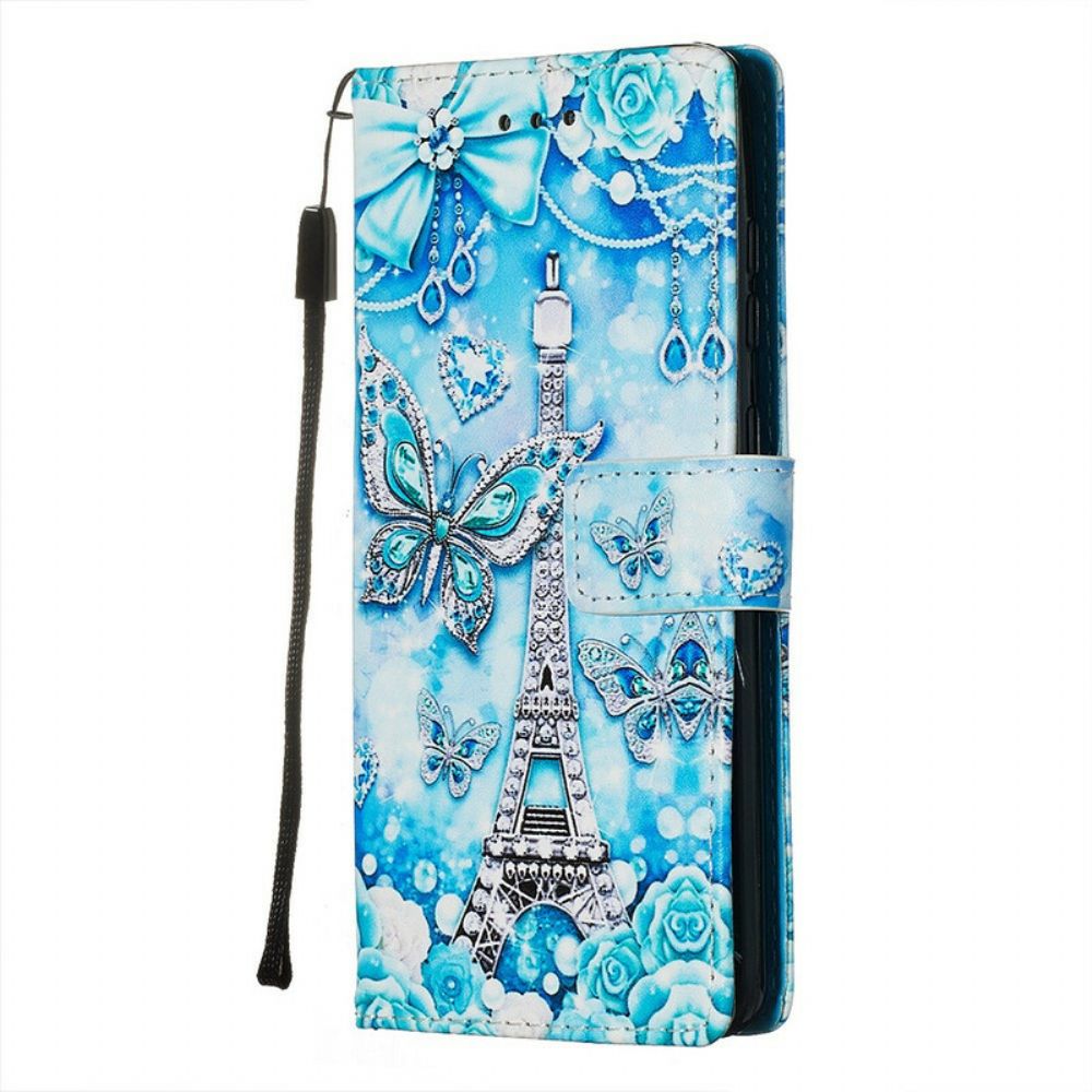 Folio-hoesje voor Samsung Galaxy S20 Met Ketting Eiffeltoren Vlinderriem