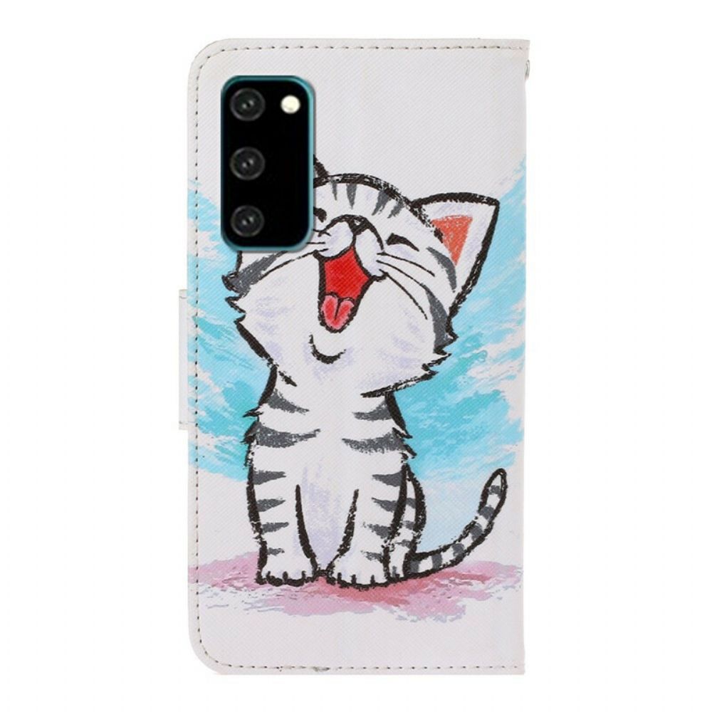 Folio-hoesje voor Samsung Galaxy S20 Met Ketting Thong Kleur Kitten