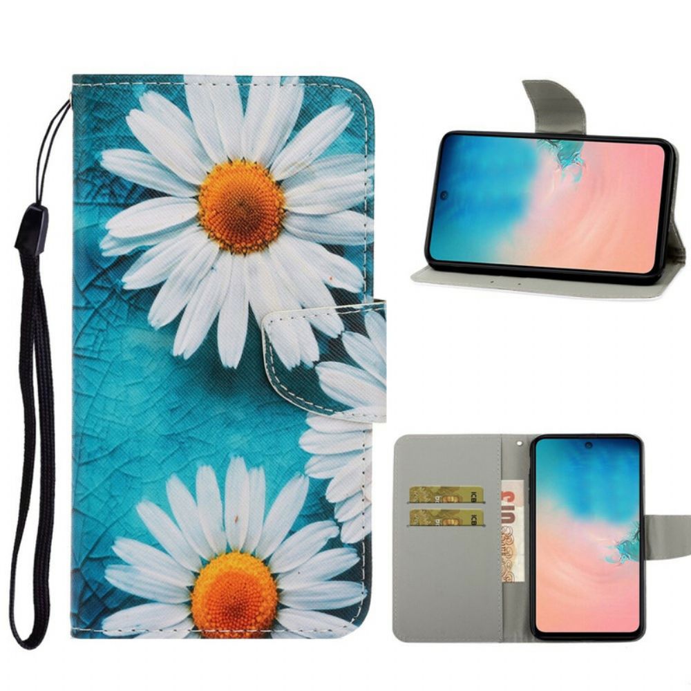 Folio-hoesje voor Samsung Galaxy S20 Met Ketting Thong Madeliefjes