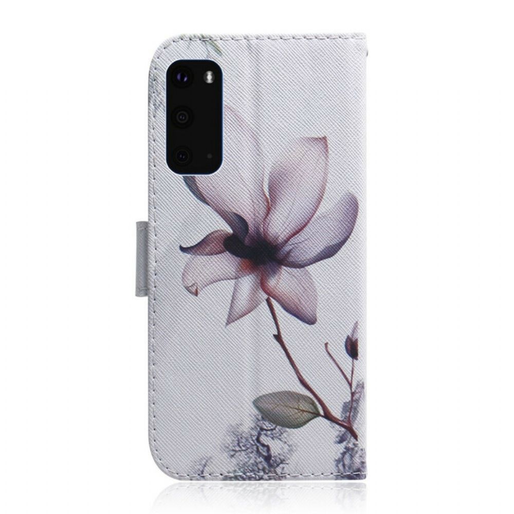 Folio-hoesje voor Samsung Galaxy S20 Oude Roze Bloem