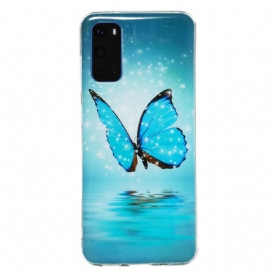 Hoesje voor Samsung Galaxy S20 Fluorescerende Blauwe Vlinder