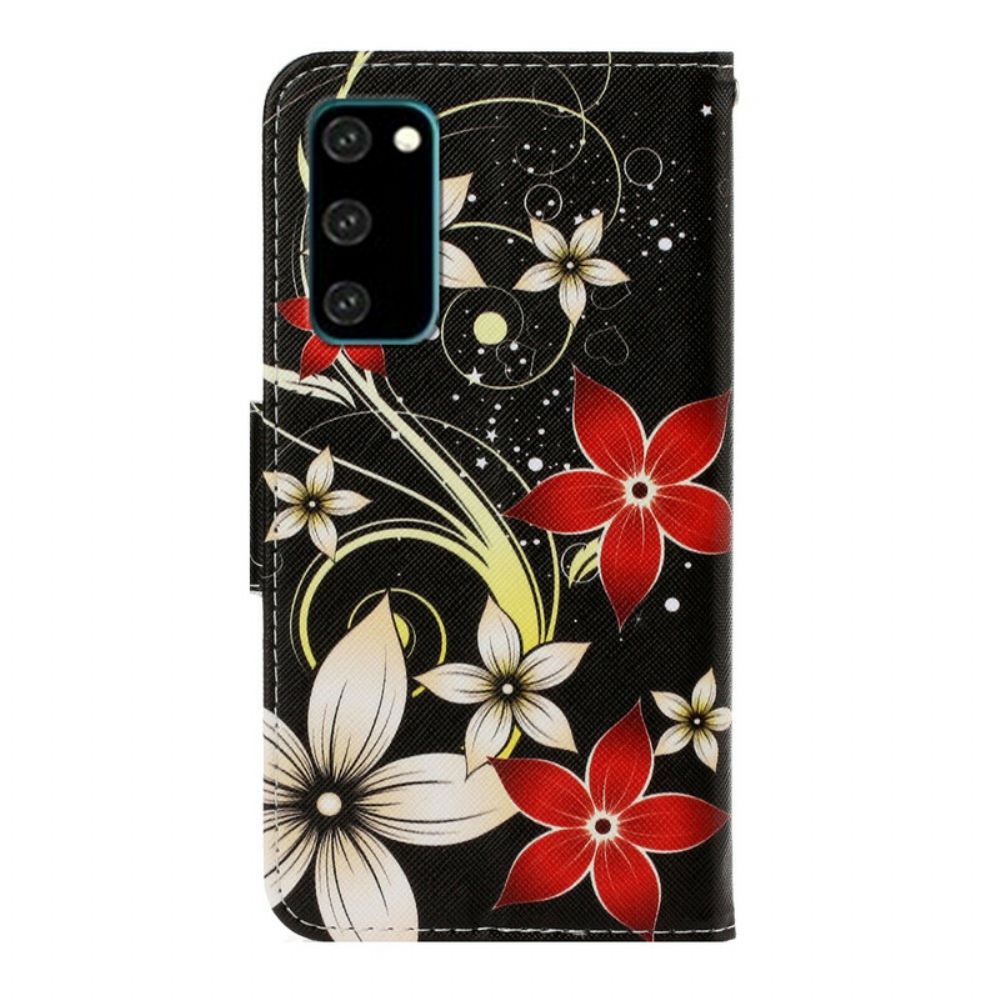 Leren Hoesje voor Samsung Galaxy S20 Met Ketting Kleurrijke Bandbloemen